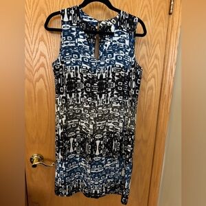 Blue and Black Geometric Midi Dress